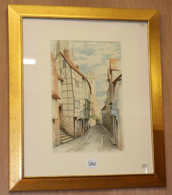 Two watercolours; town scene and gazelles